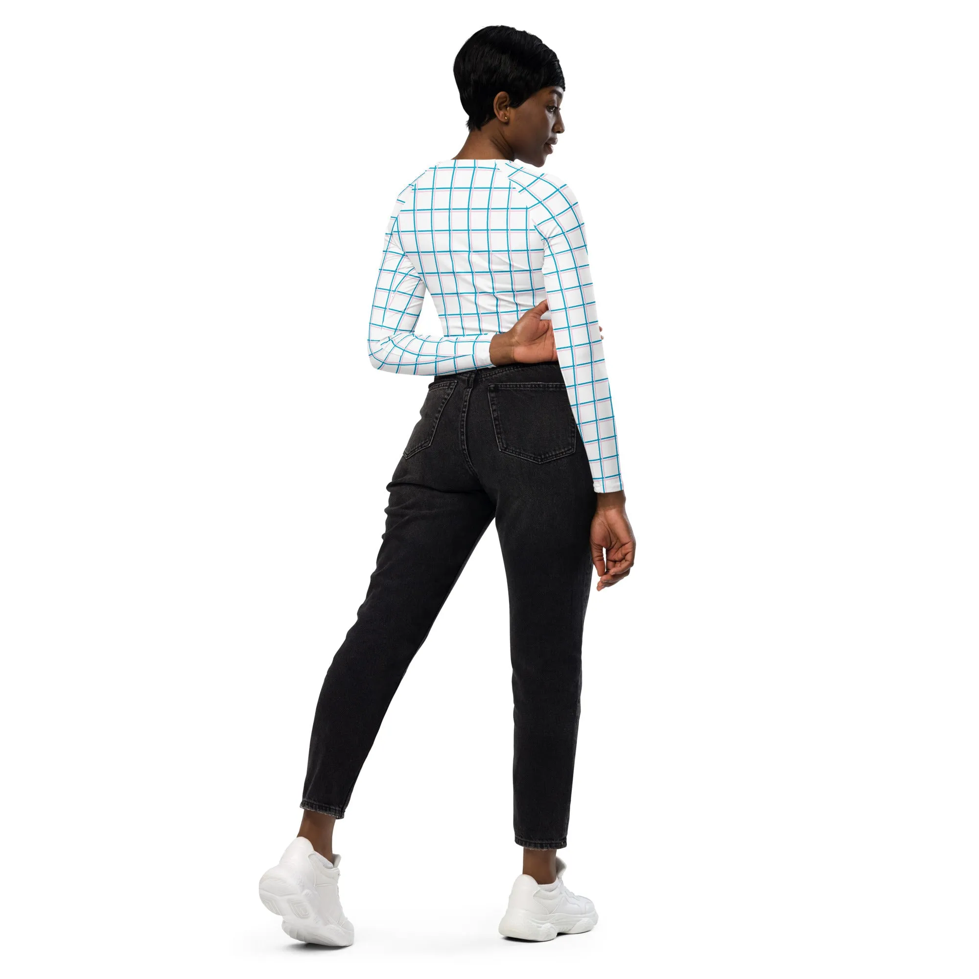 Analglyph Grid Recycled long-sleeve crop top