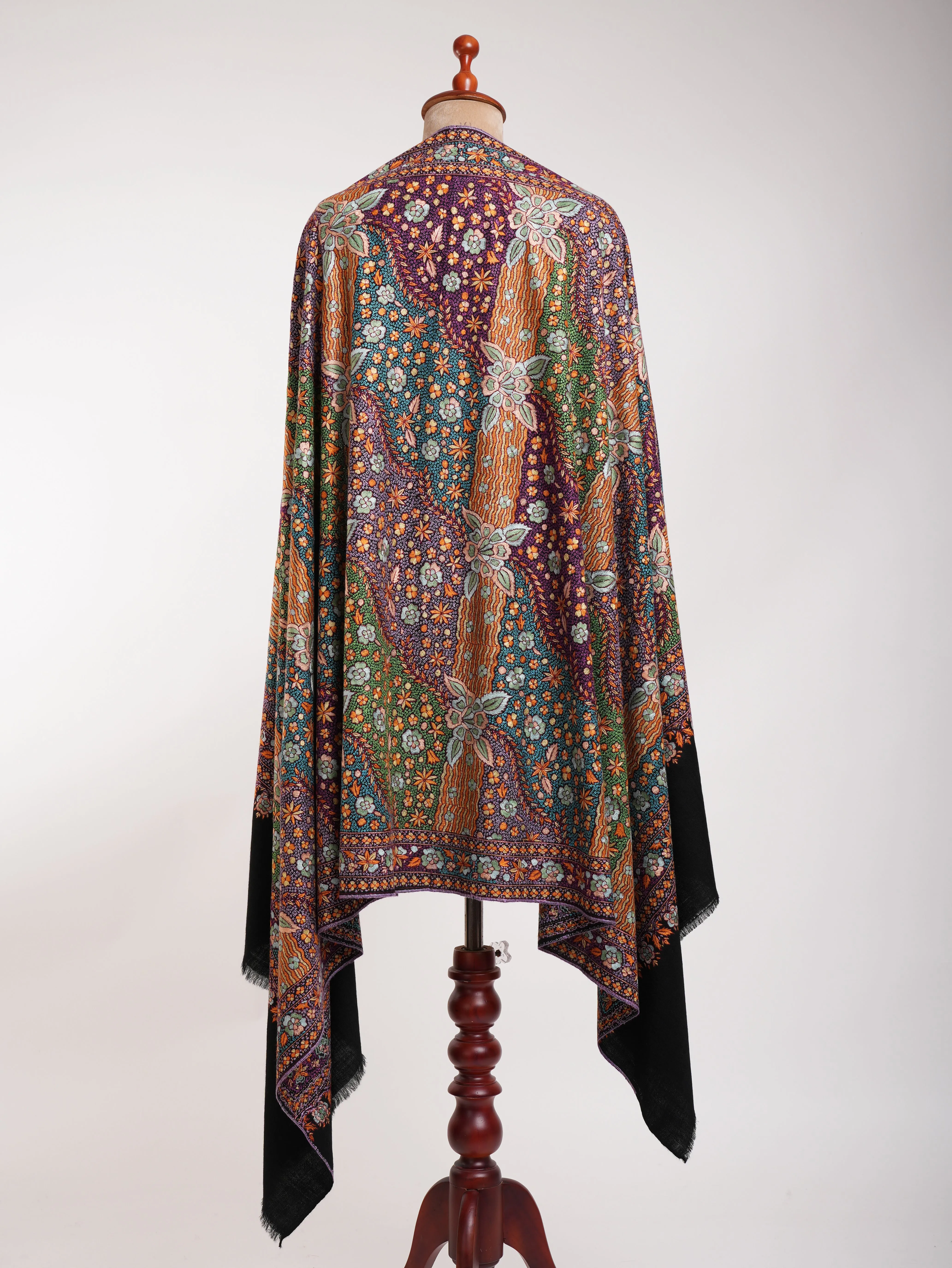 Black Hand Embroidered Festival Pashmina Jamavar Shawl