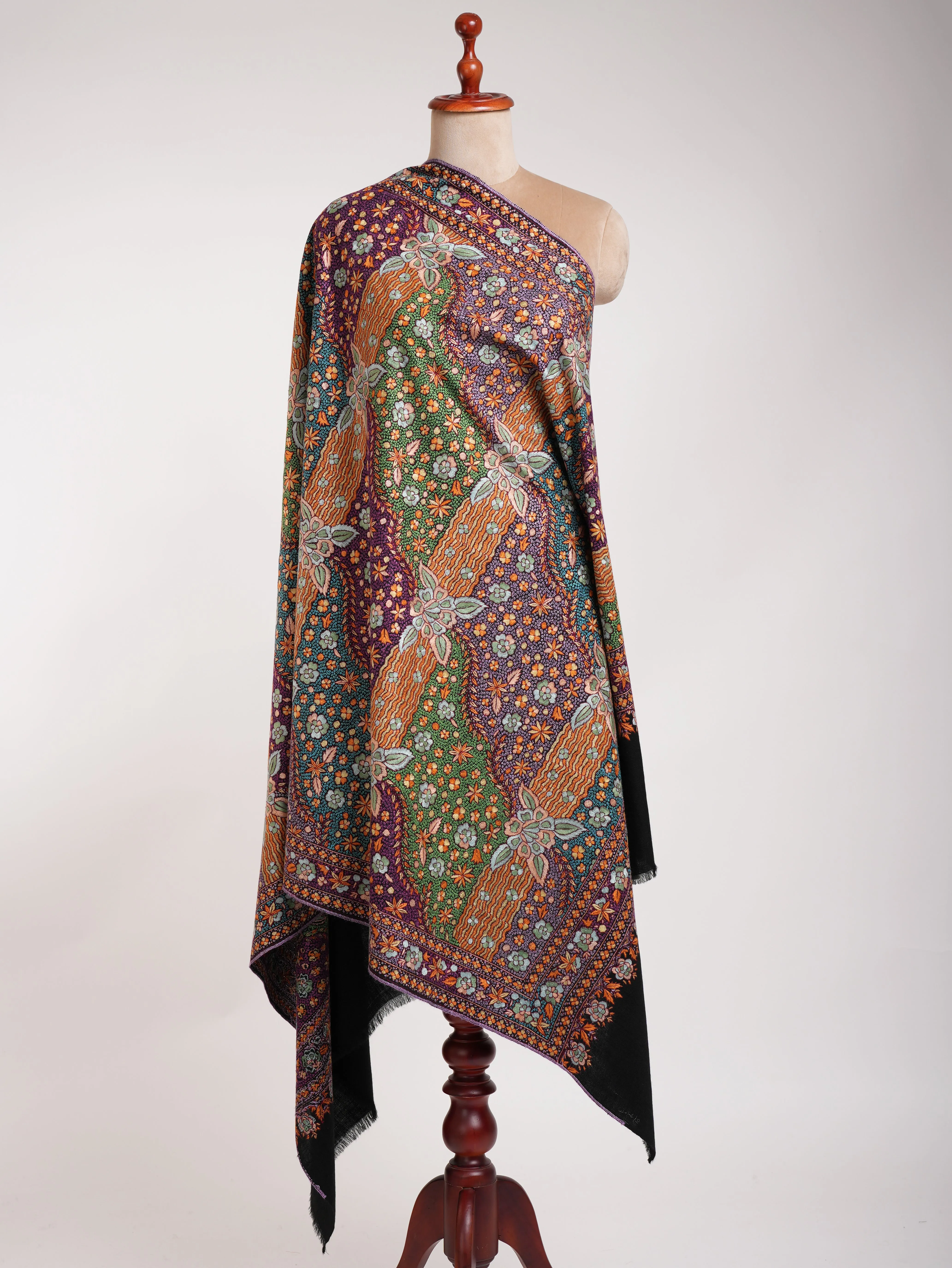 Black Hand Embroidered Festival Pashmina Jamavar Shawl