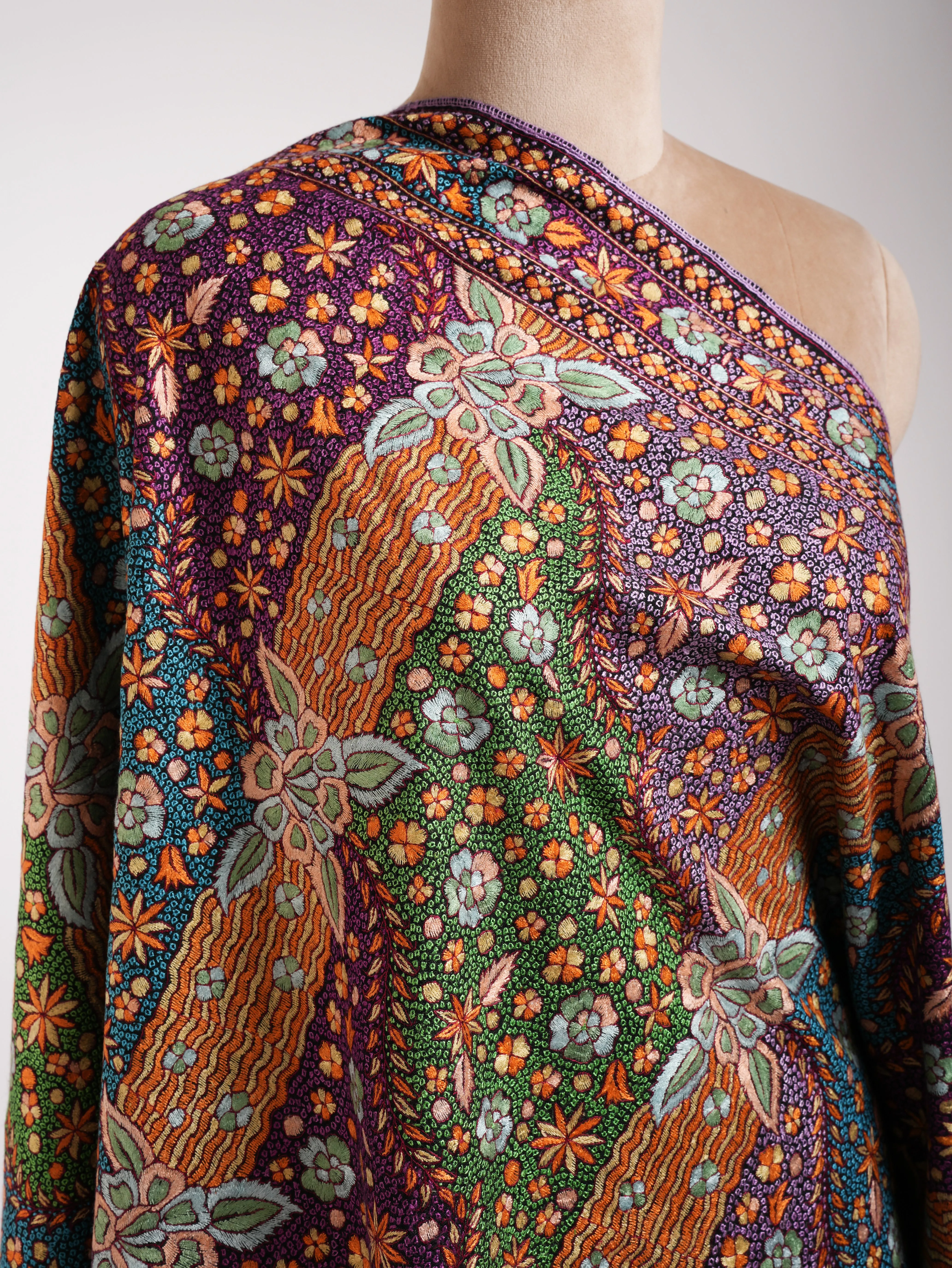 Black Hand Embroidered Festival Pashmina Jamavar Shawl
