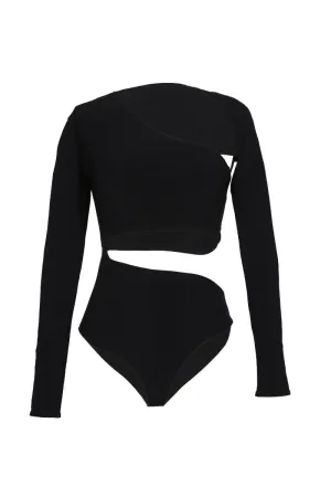 BLACK RASHA ASYMMETRIC CUT-OUT BODYSUIT