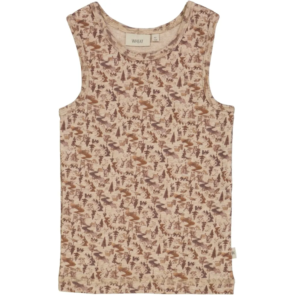 Boys Wool Singlet - khaki wild life