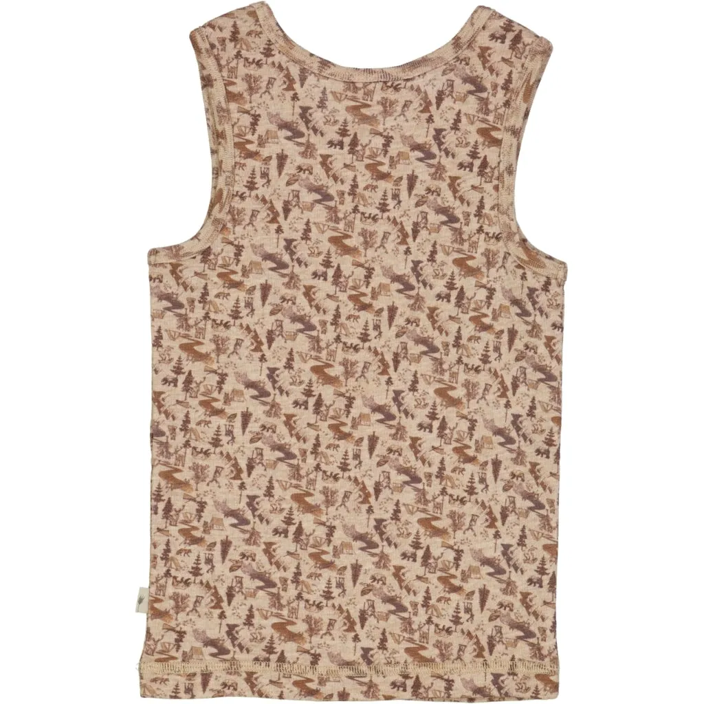 Boys Wool Singlet - khaki wild life