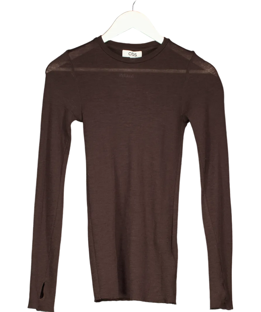 cos Brown Crew Neck Merino Wool Top UK XS