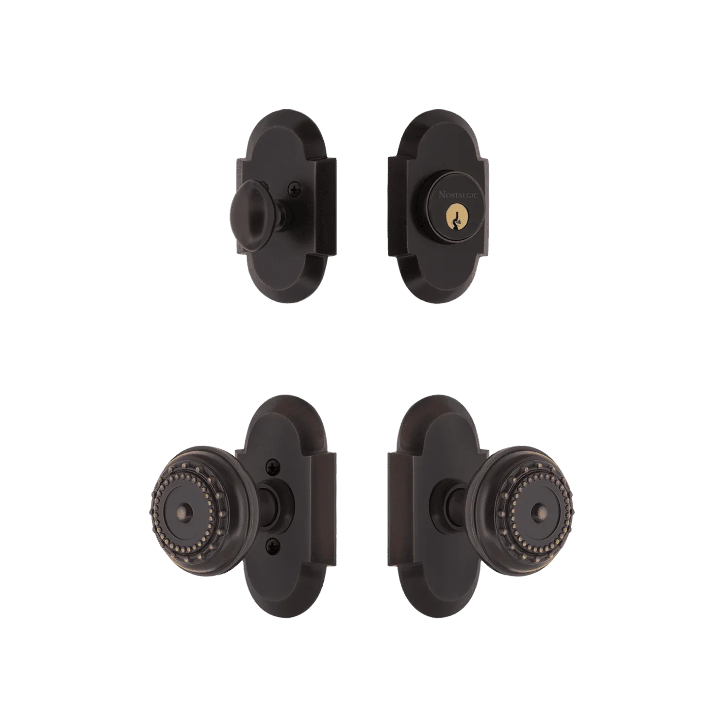 Cottage Entry Set with Meadows Knob in Timeless Bronze