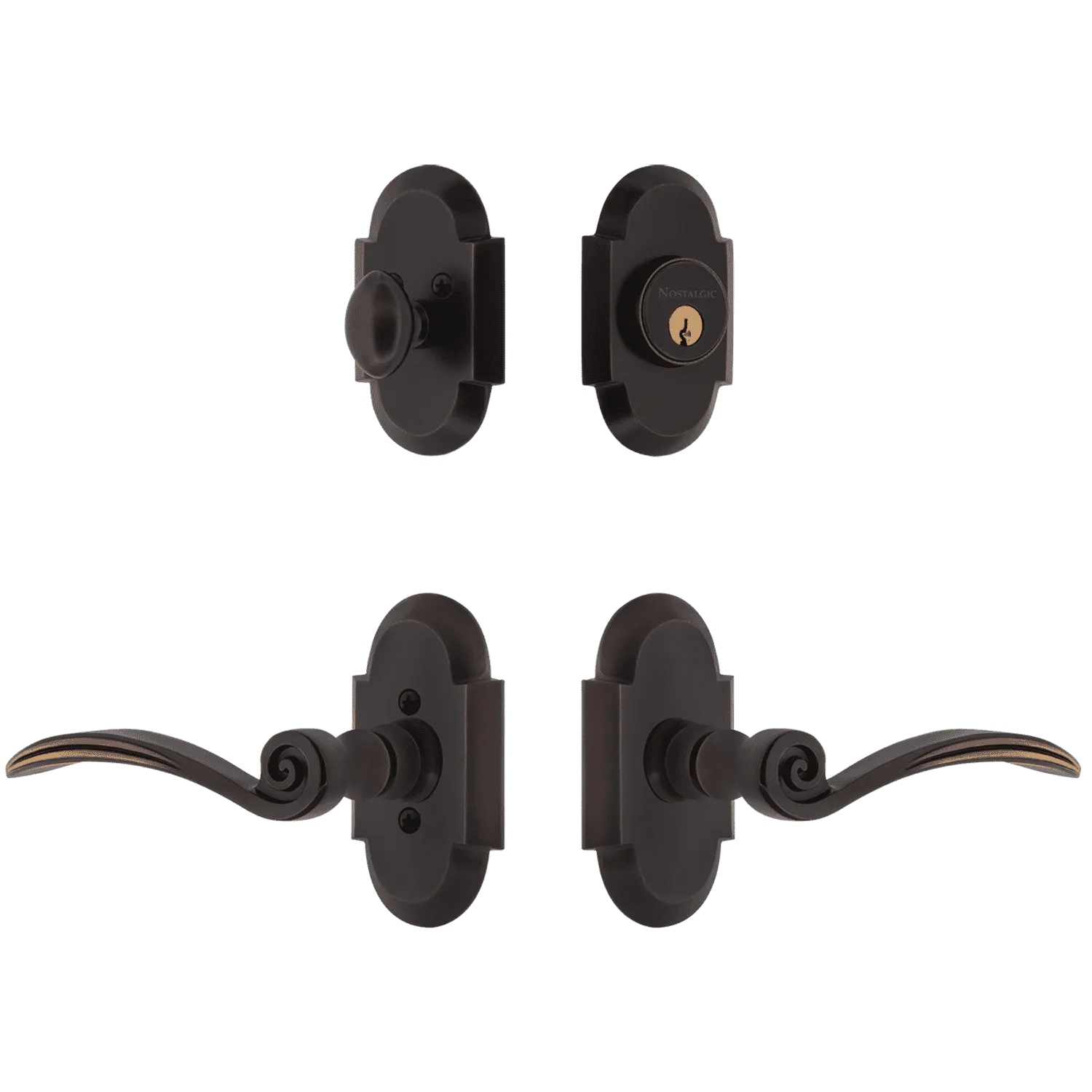 Cottage Entry Set with Swan Lever in Timeless Bronze