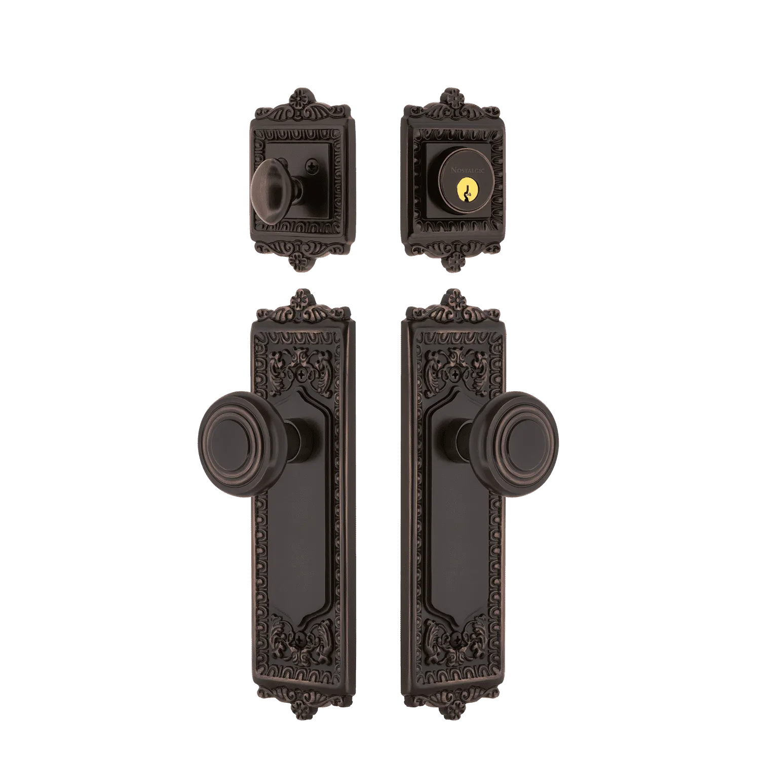 Egg & Dart Entry Set with Deco Knob in Timeless Bronze