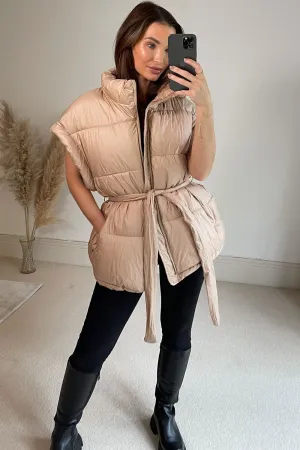 Flossie Camel Belted Longline Puffer Gilet