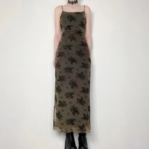 Gothic Black Summer Dress Women Streetwear Lolita Floral Print Sleeveless Mesh Patchwork Sexy Dress Party Club Elegant Dresses