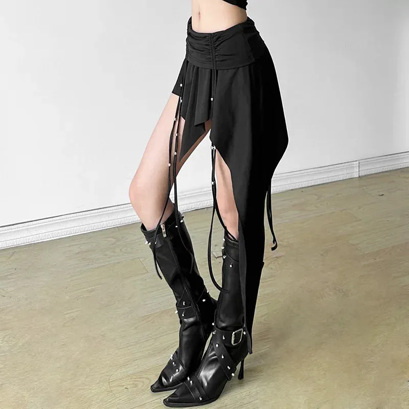 Gothic Dropped Waist Mini Skirt - Punk Grunge Irregular Hem A-line Techwear