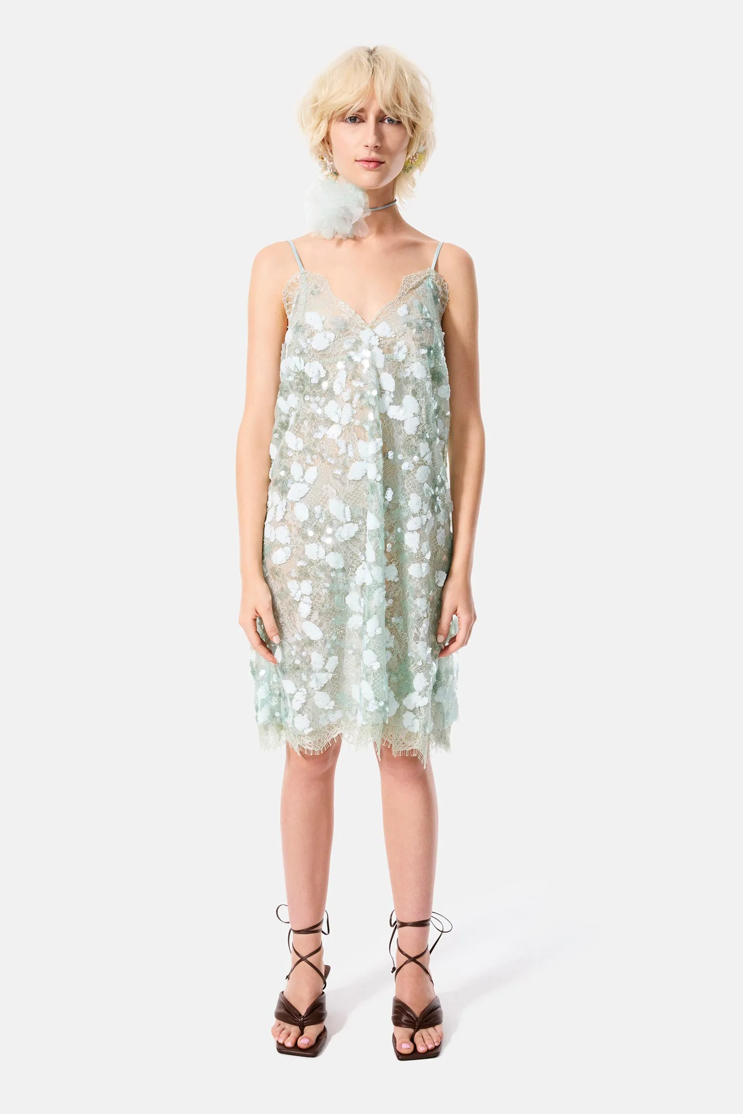 green carnation sequin dress