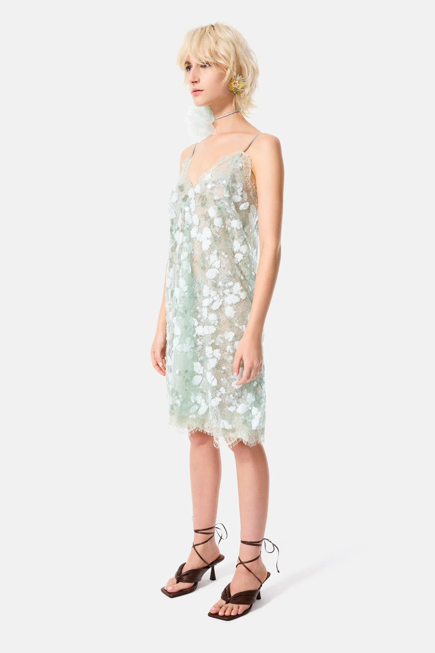 green carnation sequin dress