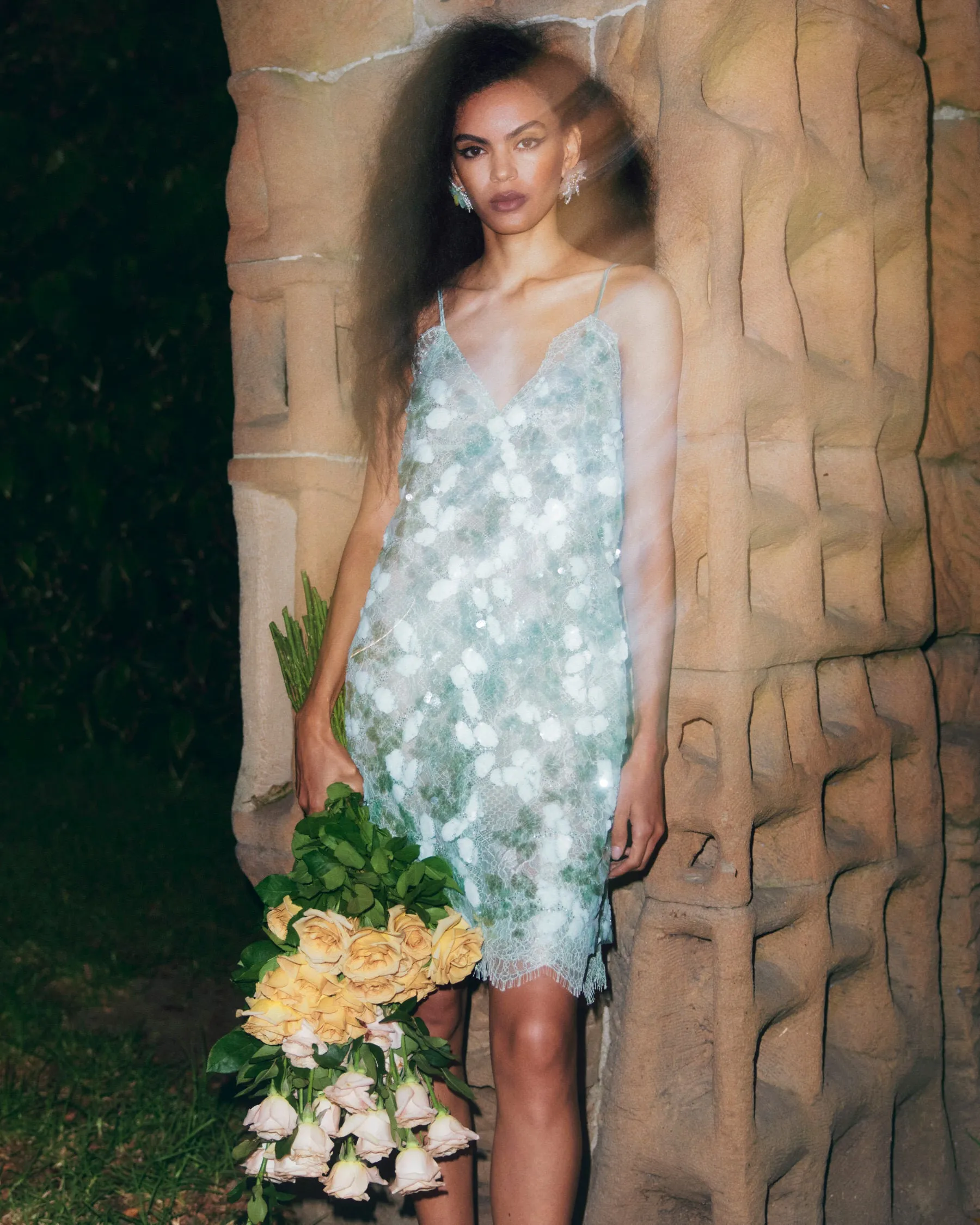 green carnation sequin dress