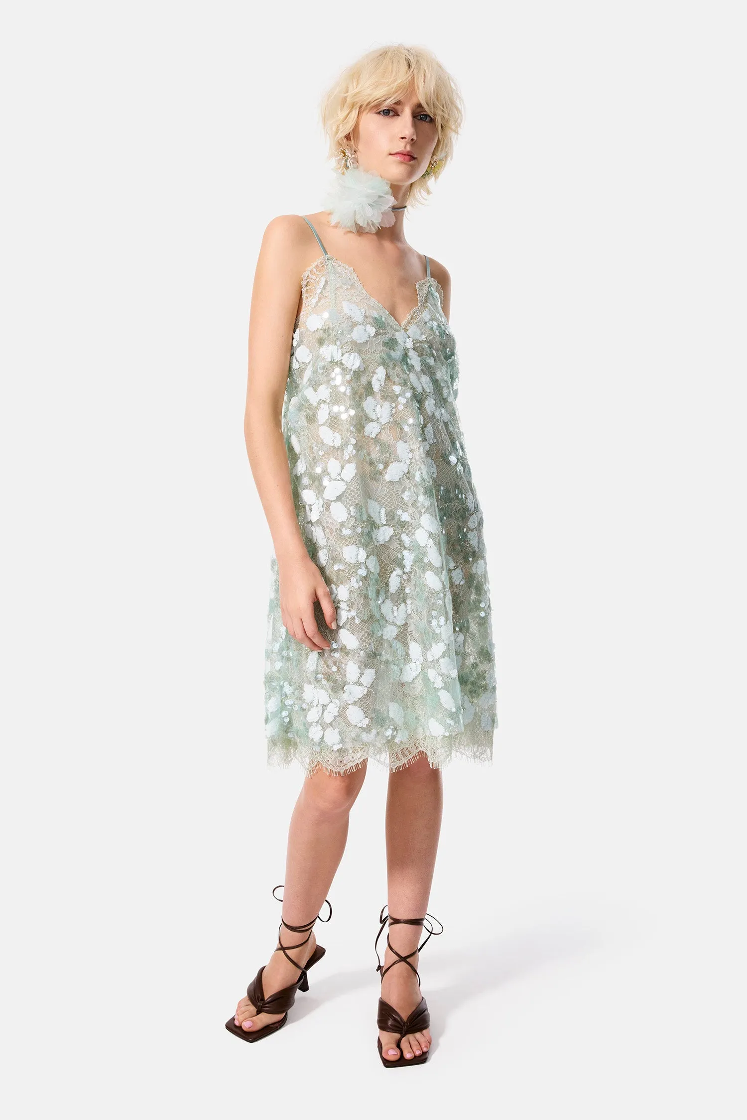 green carnation sequin dress