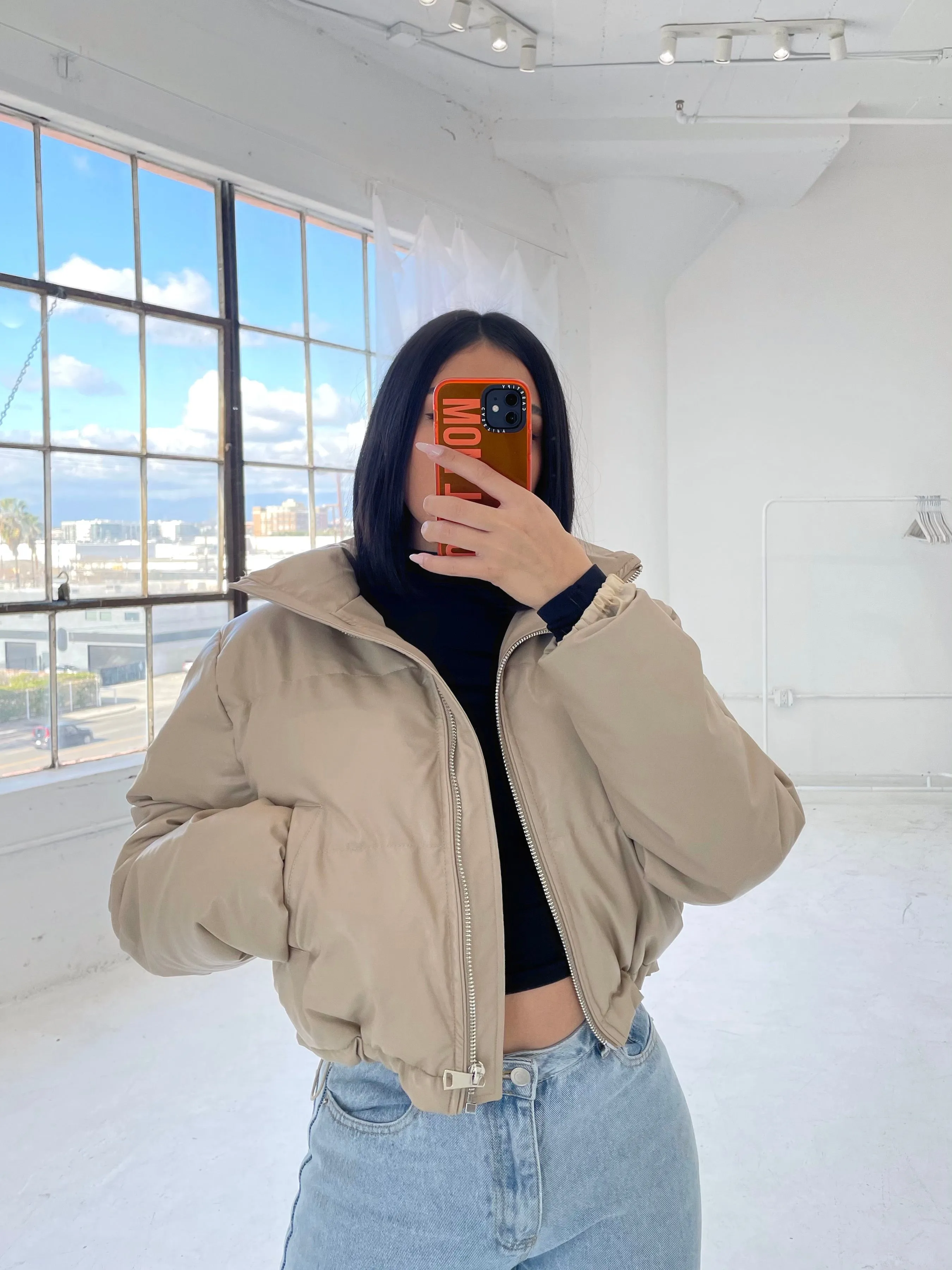 GWEN *V* LEATHER PUFFER (NUDE)