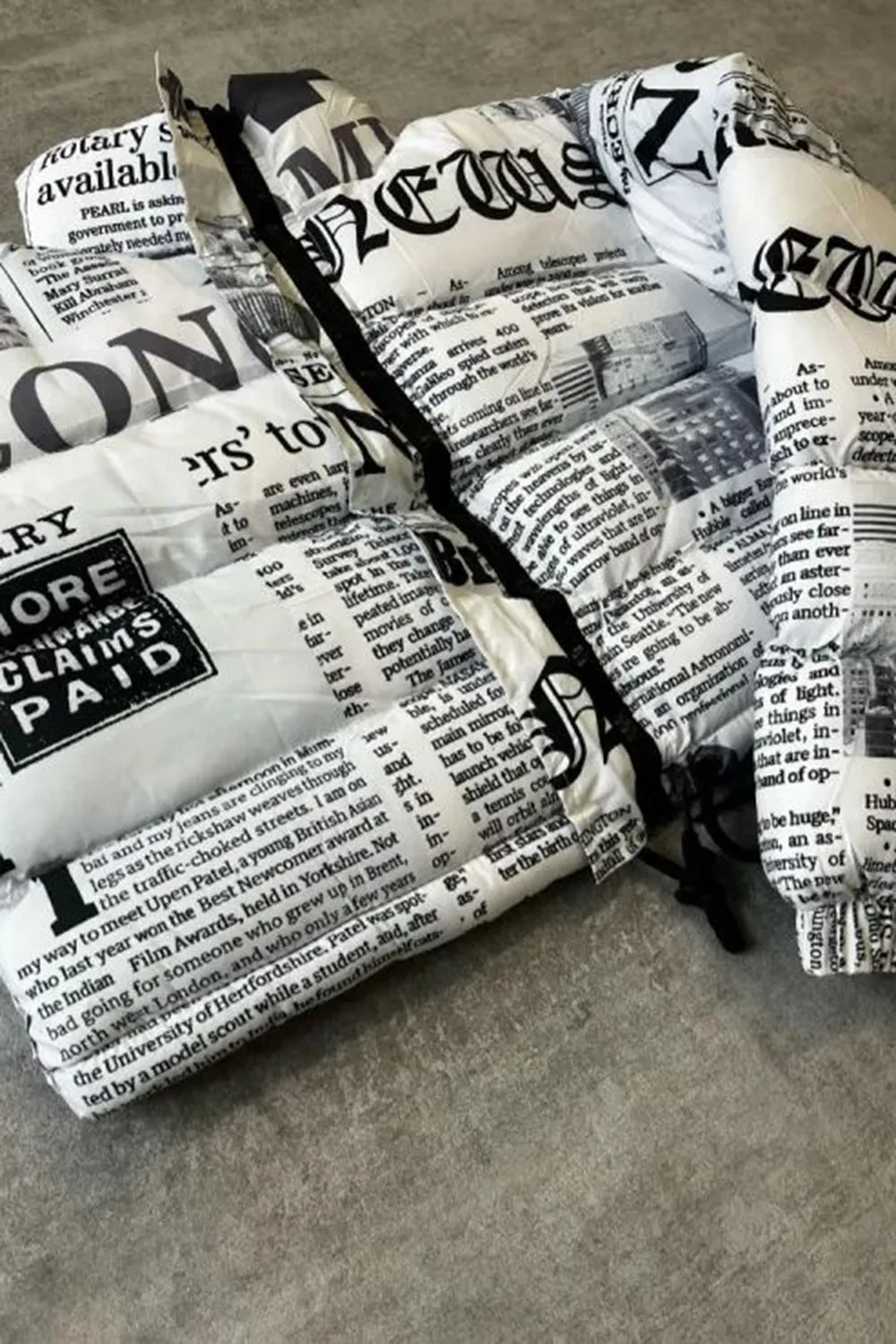 Kennedy White Newspaper Print Cropped Puffer Jacket
