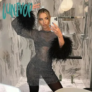 Lunivop cybergoth dress to impress Furry Fine Flash Mesh Autumn New Fashion Trendy Sexy Women's One-Piece Dress