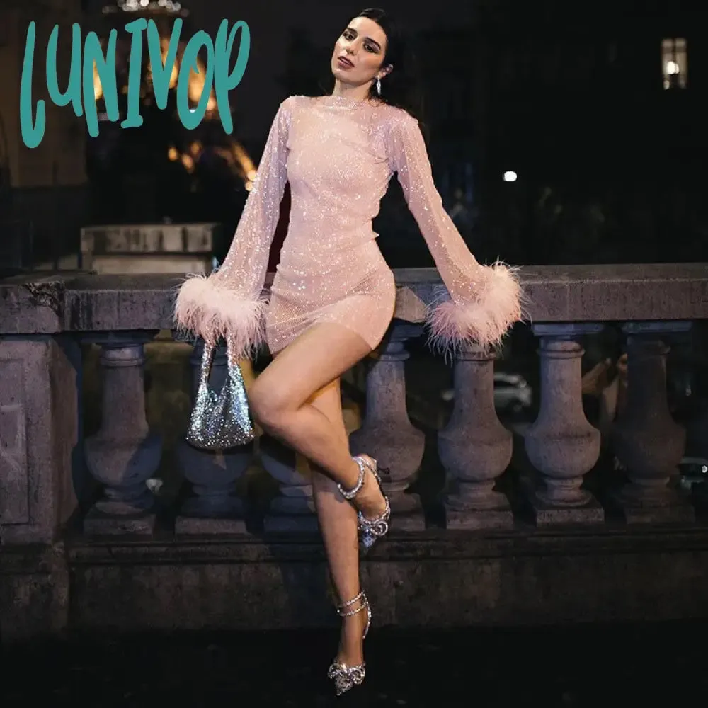 Lunivop cybergoth dress to impress Furry Fine Flash Mesh Autumn New Fashion Trendy Sexy Women's One-Piece Dress