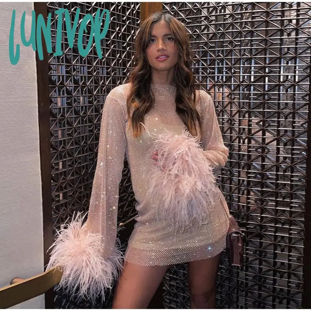 Lunivop cybergoth dress to impress Furry Fine Flash Mesh Autumn New Fashion Trendy Sexy Women's One-Piece Dress