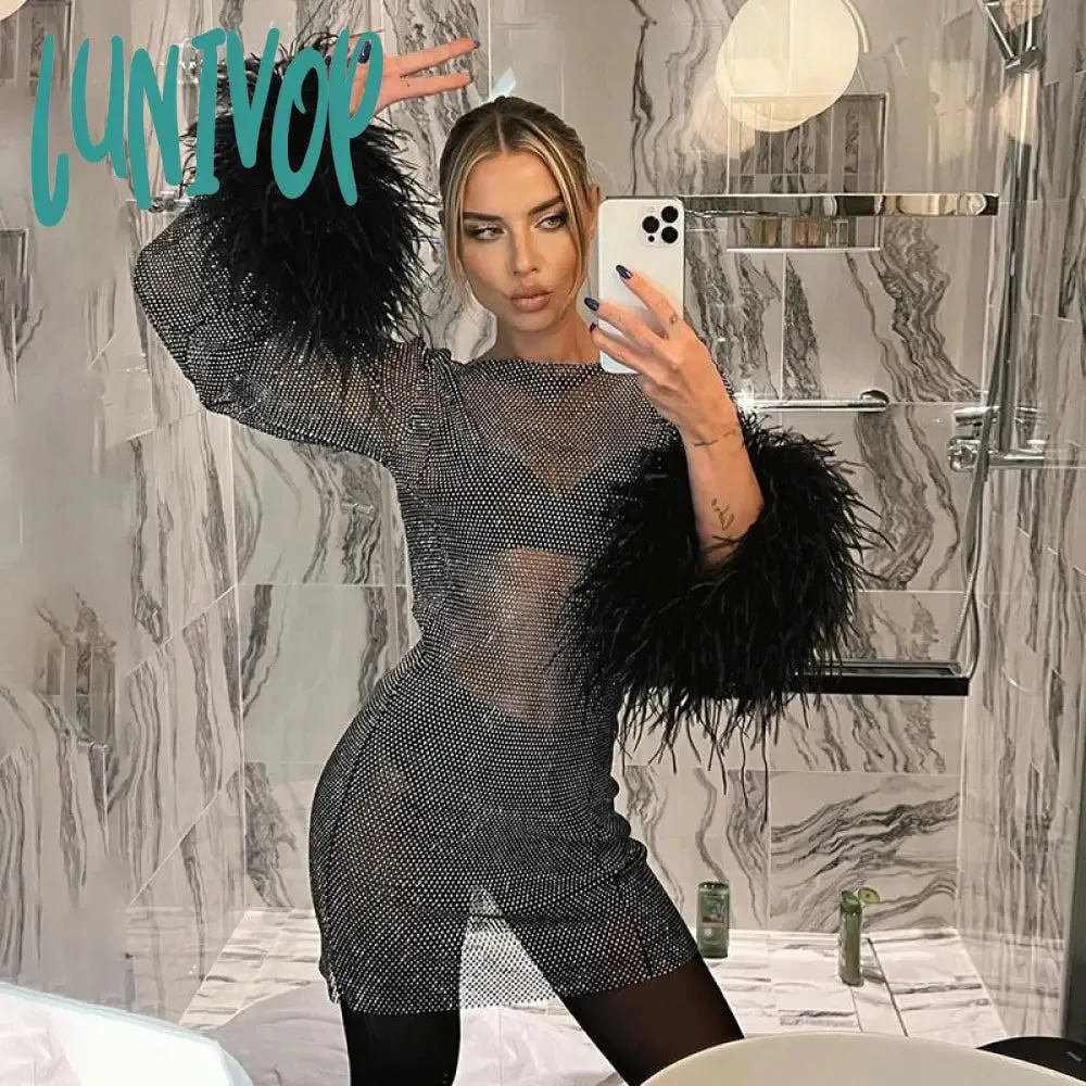 Lunivop cybergoth dress to impress Furry Fine Flash Mesh Autumn New Fashion Trendy Sexy Women's One-Piece Dress