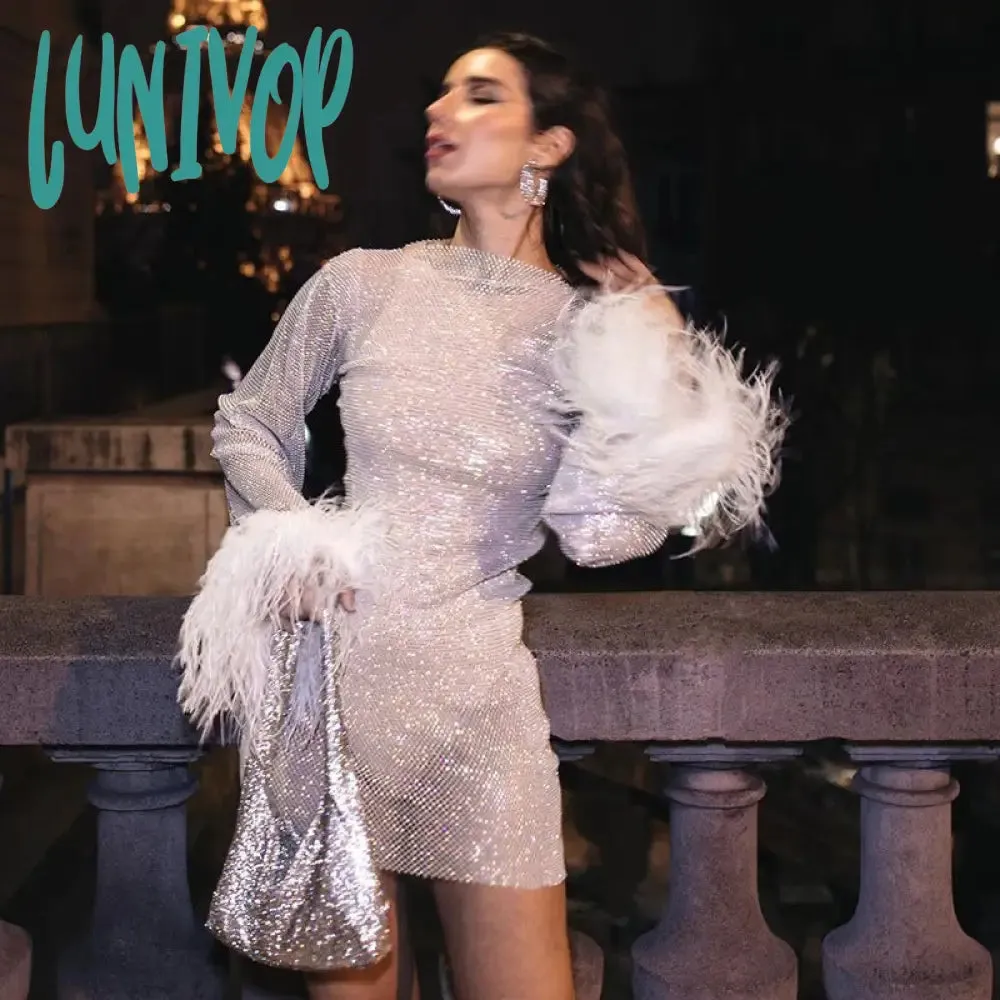 Lunivop cybergoth dress to impress Furry Fine Flash Mesh Autumn New Fashion Trendy Sexy Women's One-Piece Dress