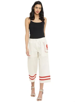 Off White Handloom Culottes With  Bindi Patch Pocket