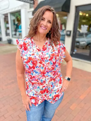 Orange Watercolor Floral Button Down Top