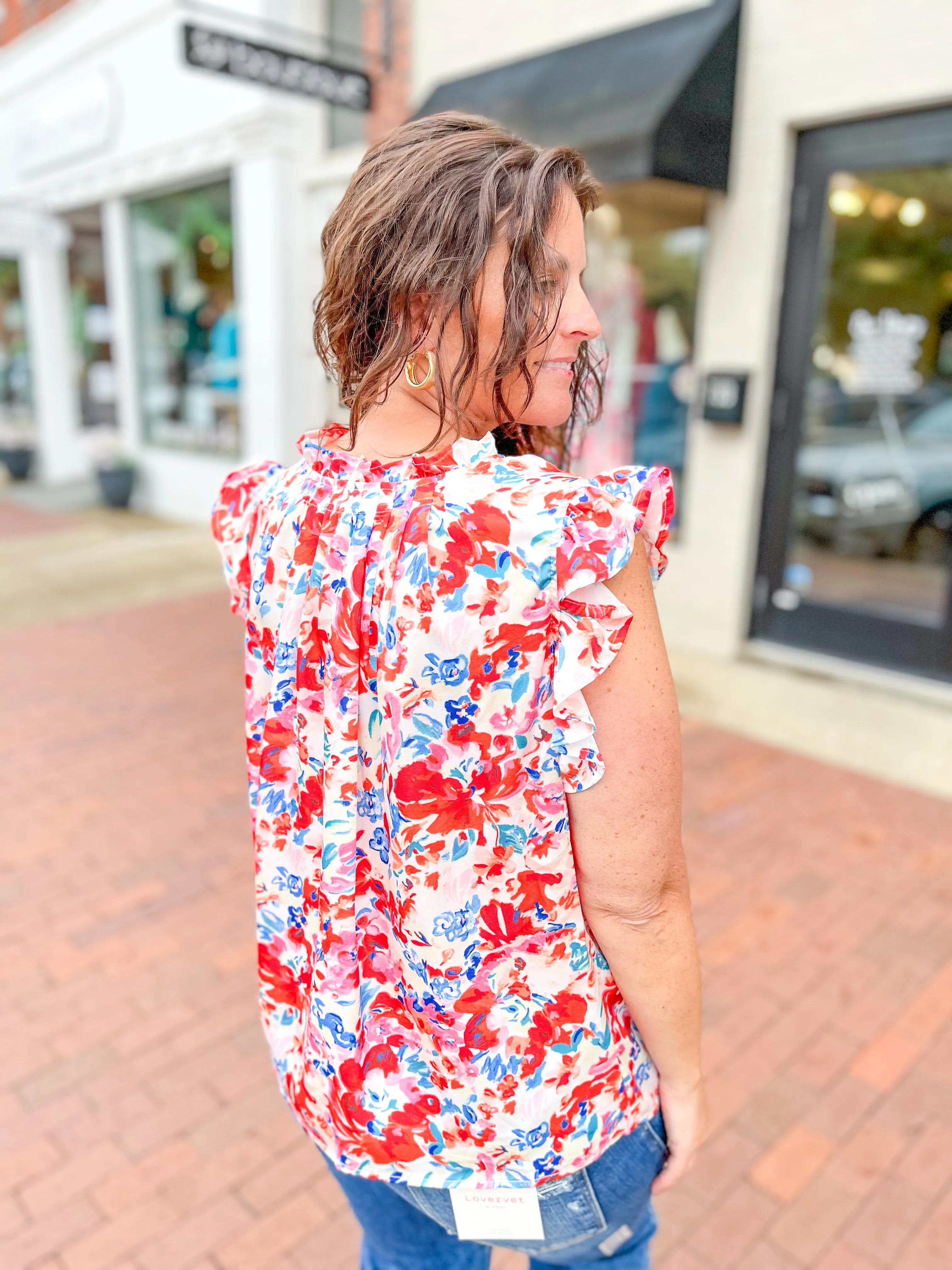 Orange Watercolor Floral Button Down Top