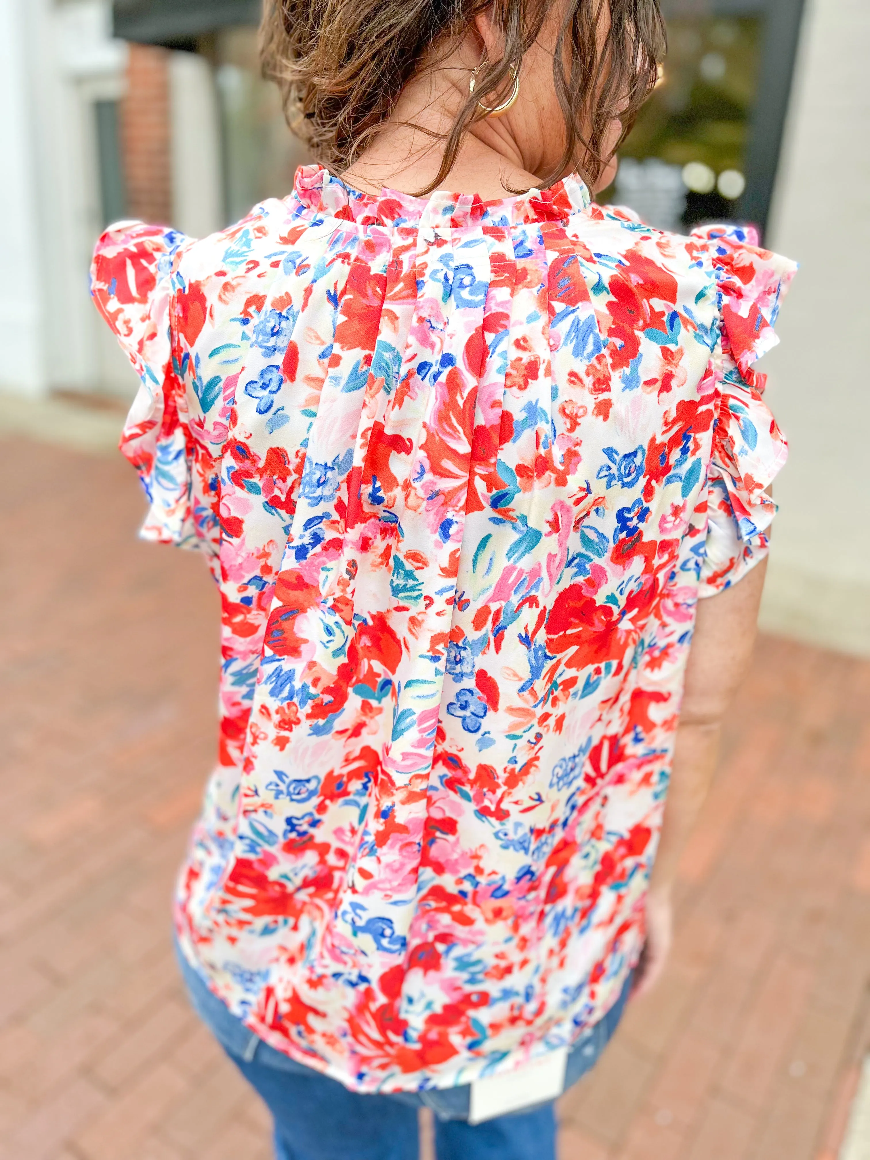 Orange Watercolor Floral Button Down Top