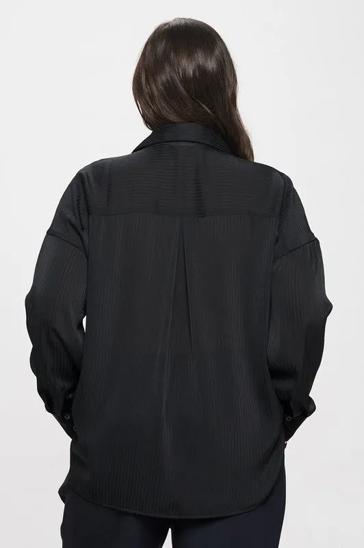 Parker Shadow Stripe Button Down   Black
