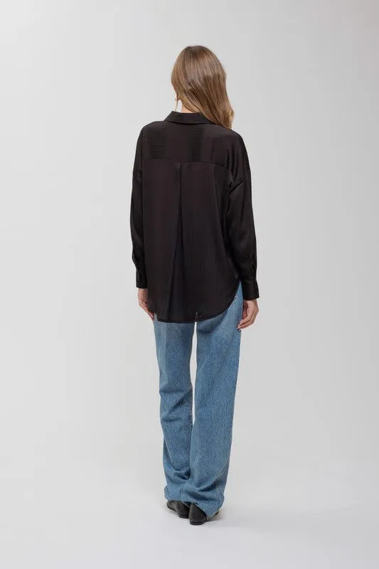 Parker Shadow Stripe Button Down   Black