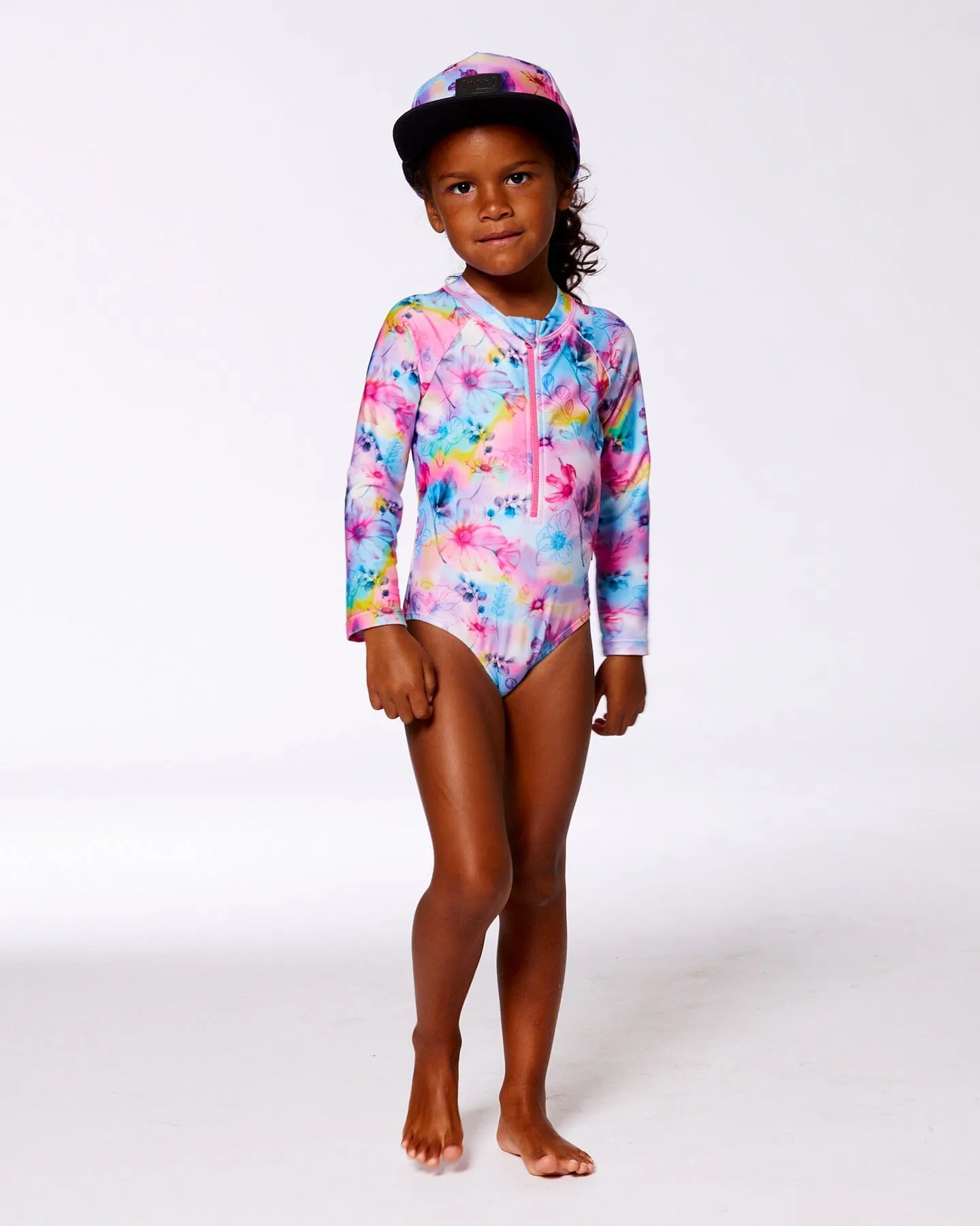 Printed Long Sleeve Rashguard Butterflies On Multicolored Background