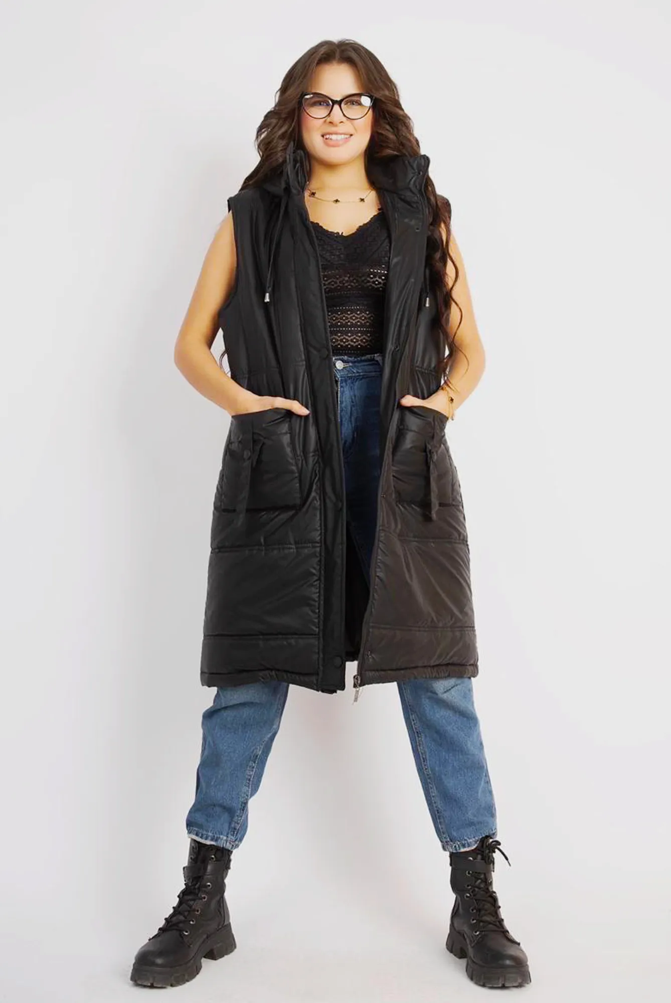 Pufferz Vest Coat Emphasizing the trendy - Black