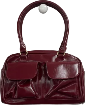Red Glamorous Top Handle Pocket Detail Bag In Burgundy One Size