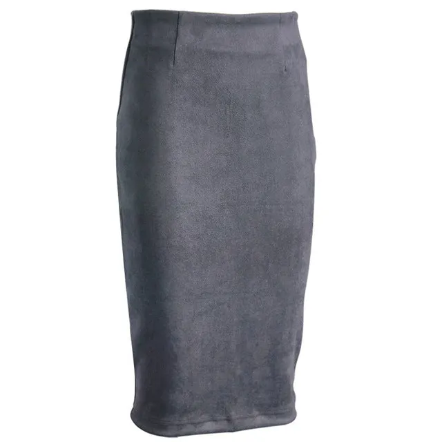 Sainishi Super Deals Women Suede Solid Color Pencil Skirt Female Spring Autumn Basic High Waist Bodycon Split Knee Length Skirts