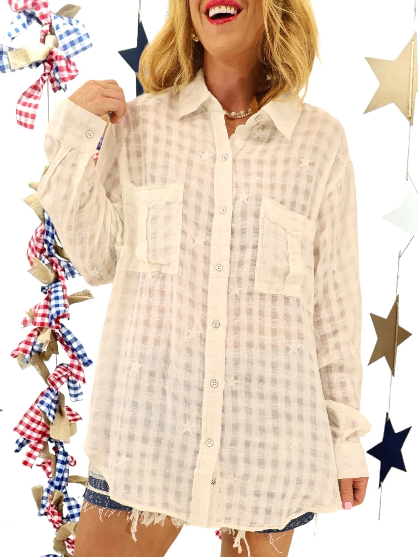 Seeing Stars White Button Down Top