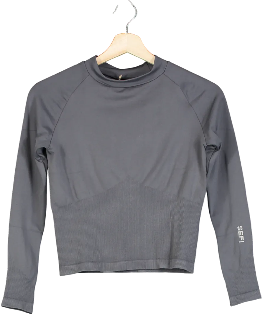 SEFI Grey Timeless Ribbed Long Sleeve Top UK S