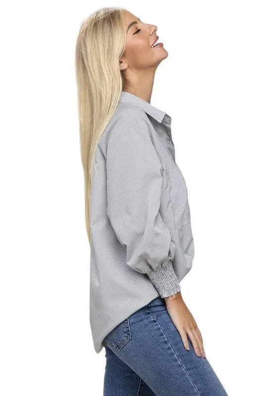 Striped raglan sleeve button-down shirt
