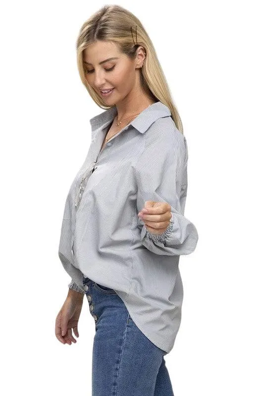 Striped raglan sleeve button-down shirt