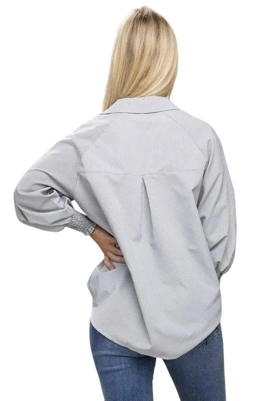 Striped raglan sleeve button-down shirt