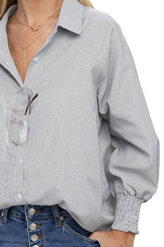 Striped raglan sleeve button-down shirt