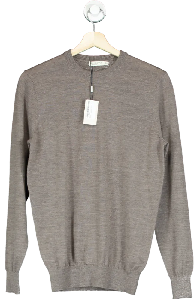 Suit Supply Taupe Merino Wool Crew Neck Sweater UK XS