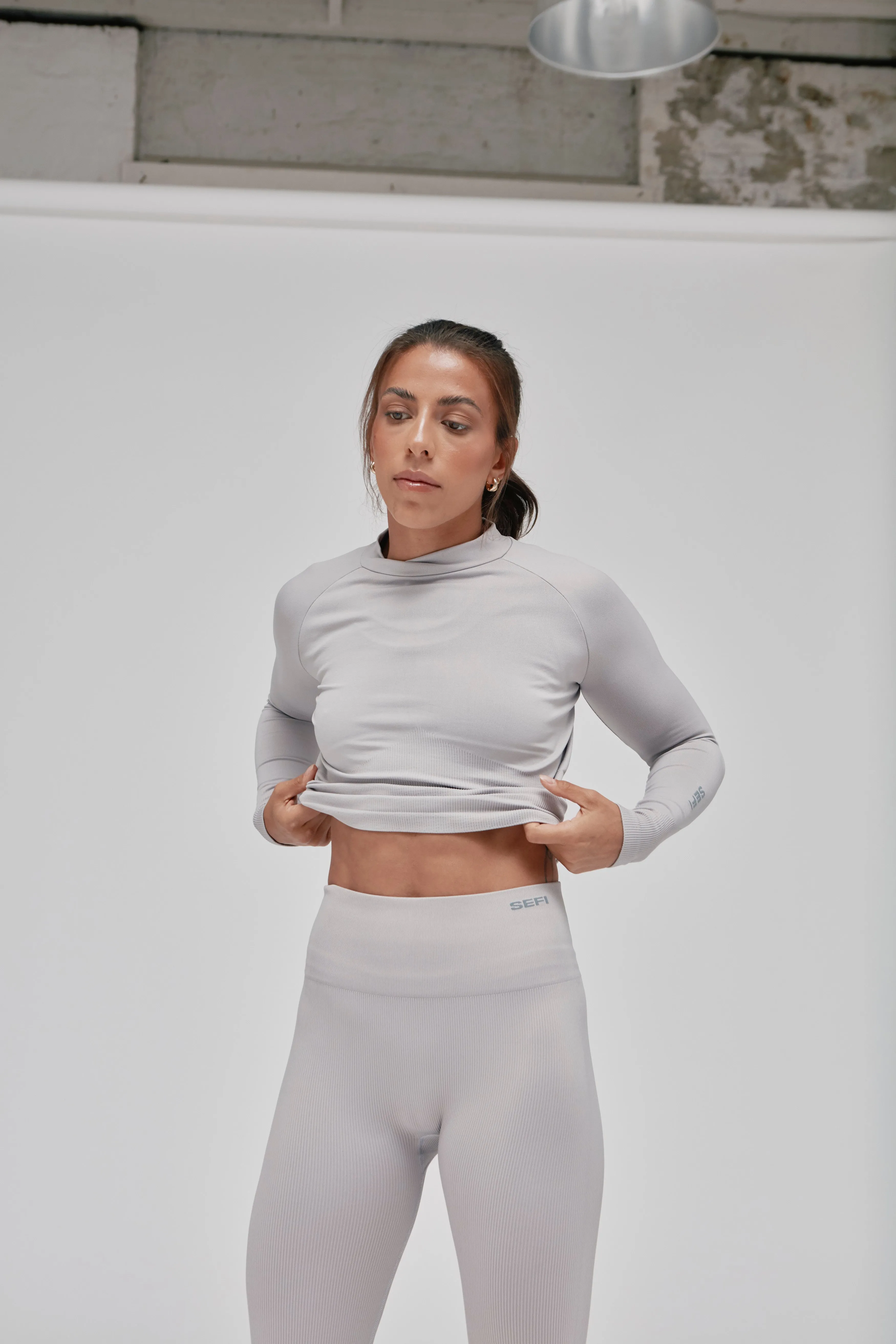 Timeless Ribbed Long Sleeve Top - Cloud Gray