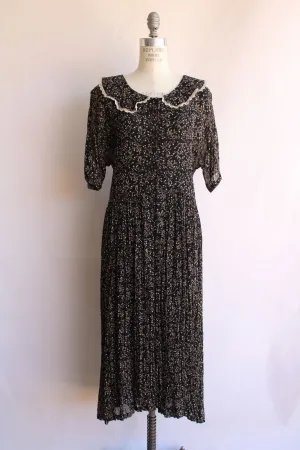 Vintage 1980's 1990s Black Floral Print Rayon Dress