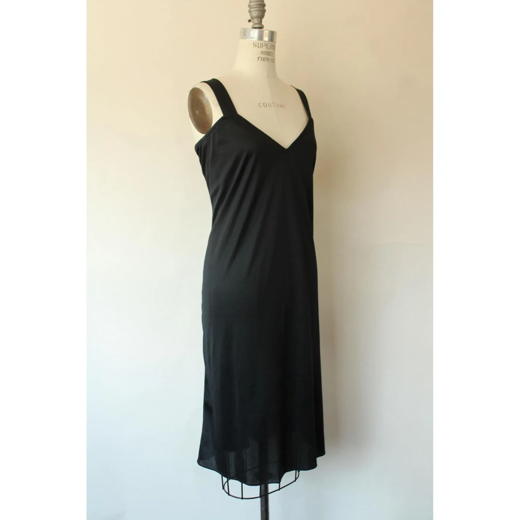 Vintage 1980s Volup Chez California Black Bodycon Slip Dress