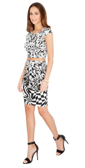 Womens Skirt and Crop Top Twin Set • Black and White