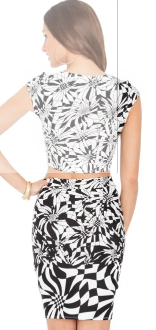 Womens Skirt and Crop Top Twin Set • Black and White