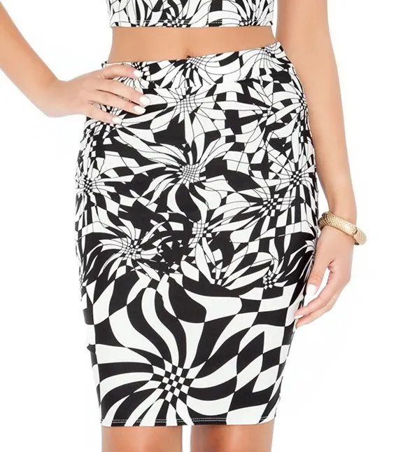 Womens Skirt and Crop Top Twin Set • Black and White